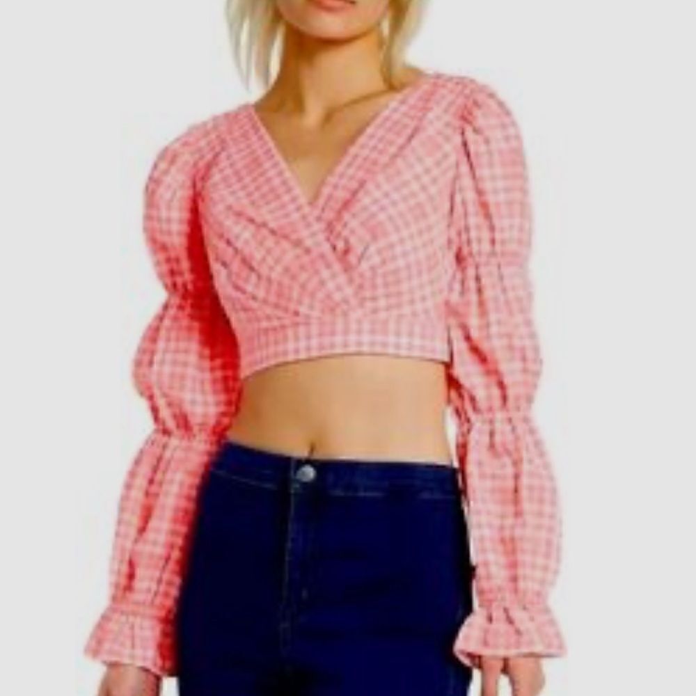 Topshop neon plaid tie back crop top